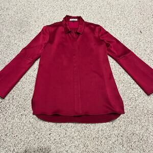 Halston Heritage Long Sleeve Satin Button Down Shirt Sz 6 Pink Formal Casual
